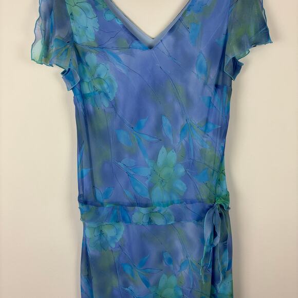 Y2K Fairy Ethereal Midi Dress 14W blue green floral sheer overlay feminine soft - Picture 5 of 10